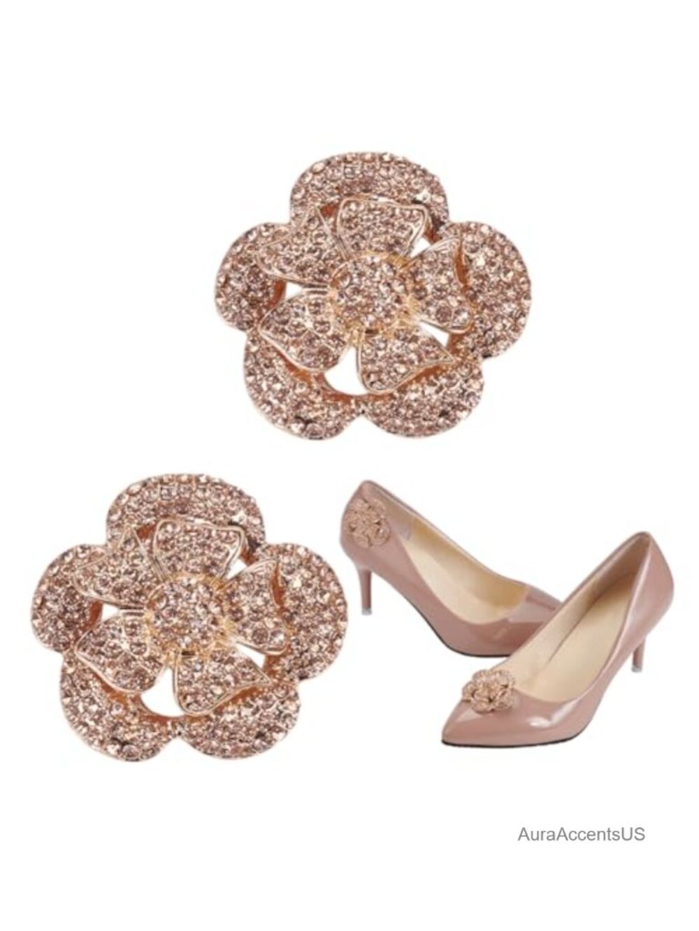 Rhinestone Flower Shoe Clips 2PC Crystal Charms Jewelry for Pumps Flats Clutch